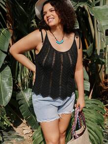 SHEIN Holidaya Kích thước lớn Của phụ nữ Xu hướng: Cắt giảm Không tay Dệt kim Áo - màu đen - Xem 6