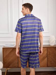 Men's Plaid Short Sleeve Homewear Set - Purple - View 2