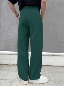 Manfinity Roghcode Men Slant Pocket Wide Leg Suit Trousers - Green - View 2