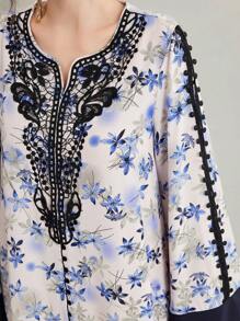 Al Najma Floral Print Notch V-Neckline A-Line Dress Kaftan Jalabiya Dress - Multicolor - View 4