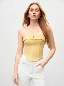 BizChic Women's Autumn Fold Detail Camisole Top, Urban Commute Business Casual Wear, Basic Top Suitable For Christmas, Halloween, Party, Wedding Guest Attire - Yellow - View 3