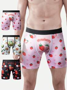3pcs/Set Men's Fruit Printed Boxer Briefs - Multicolor - View 1