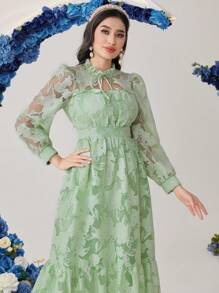 Modelyn Đầm dạ hội dài buộc cổ Jacquard cho nữ - màu xanh lá - Xem 7