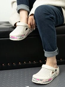 Women's Lightweight Anti-Slip Printed Hollow-Out White Breathable Sandals
