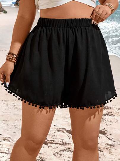Flirla 大码女式松紧腰宽松短裤，夏季