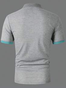 Manfinity Homme Men Office Color Block Patch Detail Collar Polo Shirt, For Husband - Grey - View 2