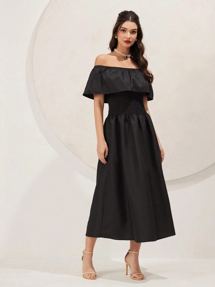 Women's Off Shoulder Pleated Dress Long Evening Dresses