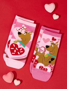 SCOOBY-DOO X SHEIN Women's 2pairs Romantic Pink Short Socks - Multicolor - View 2
