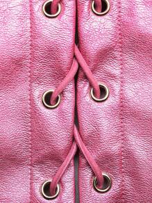 Hauture Metallic Lace Up Tube Top & Skirt Two Pieces Set - Hot Pink - View 6