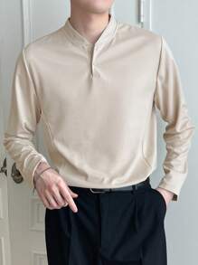 DAZY Men Solid Half Button Tee - Khaki - View 3