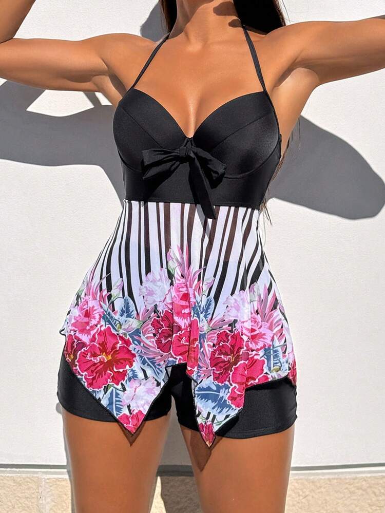 Summer Women's Printed Push-Up Bikini Set With Underwire And Adjustable Straps