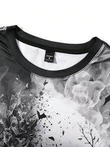 Manfinity LEGND 男士3d骷髏印花短袖t恤和短褲套裝 - 黑與白 - 查看 6