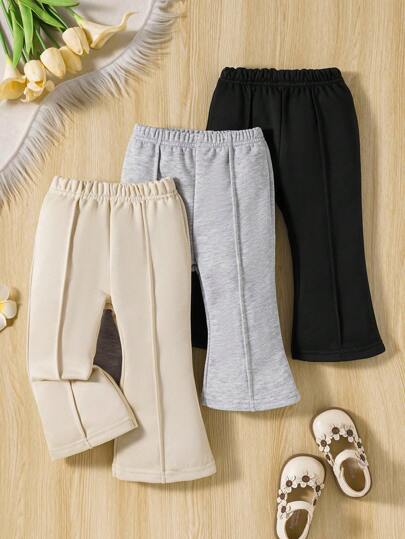 SHEIN Vintaside Kids Baby Girl Spring Summer Daily Casual Sport Comfortable Flared Pants 3pcs Outfit