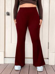 Flirla Plus Size Women's Solid Color Flared Pants Fall Cloth For Women - Burgundy - View 7