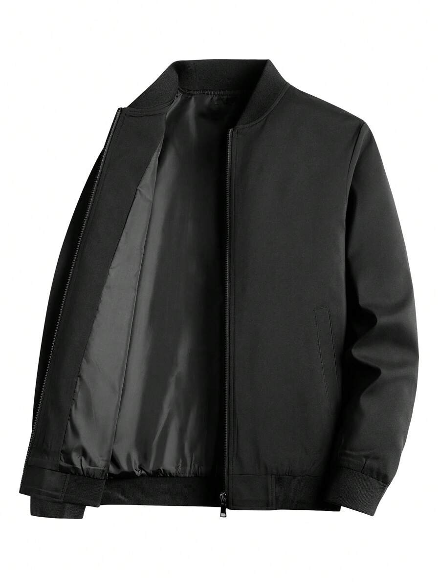 Chaqueta De Hombre Con Cuello De Béisbol De Moda - Negro - Ver 1