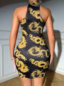 Allurite Women's Dragon Pattern Sleeveless Dress With Buckle Closure - Multicolor - View 2