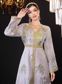 Al Najma 女士優雅印花連衣裙 - 淺灰紫 - 查看 5