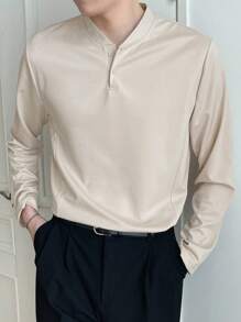 DAZY Men Solid Half Button Tee - Khaki - View 8