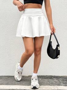 SHEIN EZwear Women's White Knitted Skirt With Pocket - White - View 2