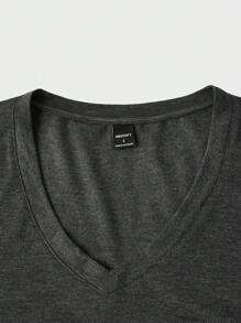 Manfinity Homme Men Plain V-Neck Short Sleeve T-Shirt, For Gym - Grey - View 4