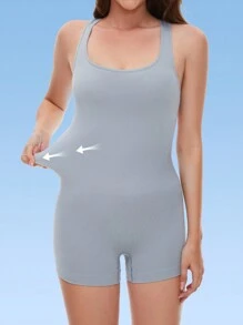 女性無縫連體塑身衣 - 霧霾藍 - 查看 3