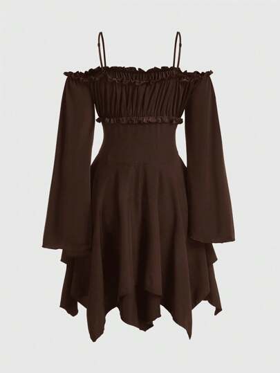 Fairycore Women Fashion Solid Color Long Sleeve Camisole Dress