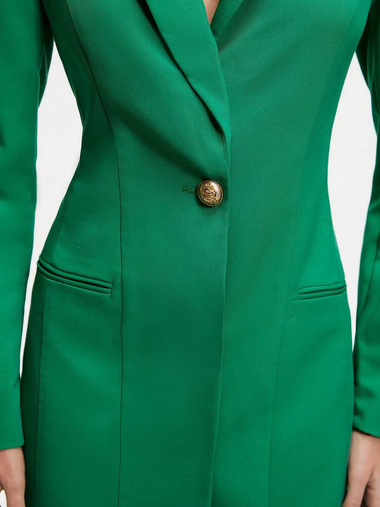 Ladies' Single-Breasted Solid Color Long Sleeve Dress With Suit Collar