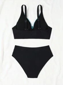 Swim Lushoire Summer Beach Women's Color Block Striped Twist Knot Bikini Set Carnival