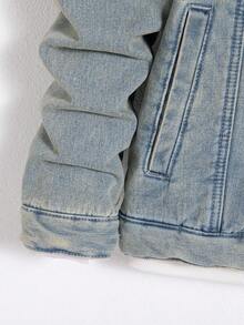 Manfinity Homme Men's Contrast Color Turn-Down Collar Thermal Lined Denim Jacket - Dusty Blue - View 8