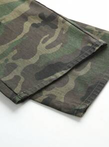 SHEIN Sparklyn Teen Girl's Casual And Stylish Retro Camouflage Jean Pants, Straight Cut, School, Campus, College - Dark Green - View 4