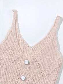 SHEIN Unity Solid Knitted Top With Button Decoration - Apricot - View 3