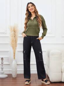 SHEIN LUNE 男士斜口袋工人牛仔褲 - 黑色 - 查看 5