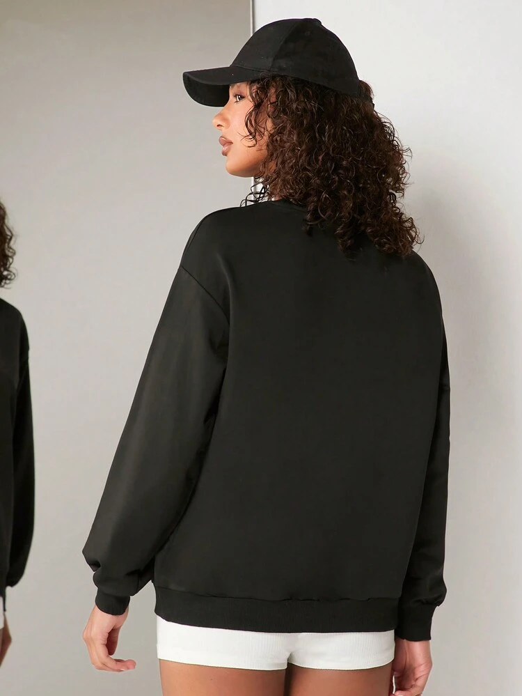 Women's Solid Color Round Neck Drop Shoulder Long Sleeve Sweatshirt Pullover Fall Sweatshirt
