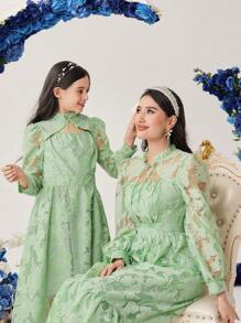 Modelyn Đầm dạ hội dài buộc cổ Jacquard cho nữ - màu xanh lá - Xem 1