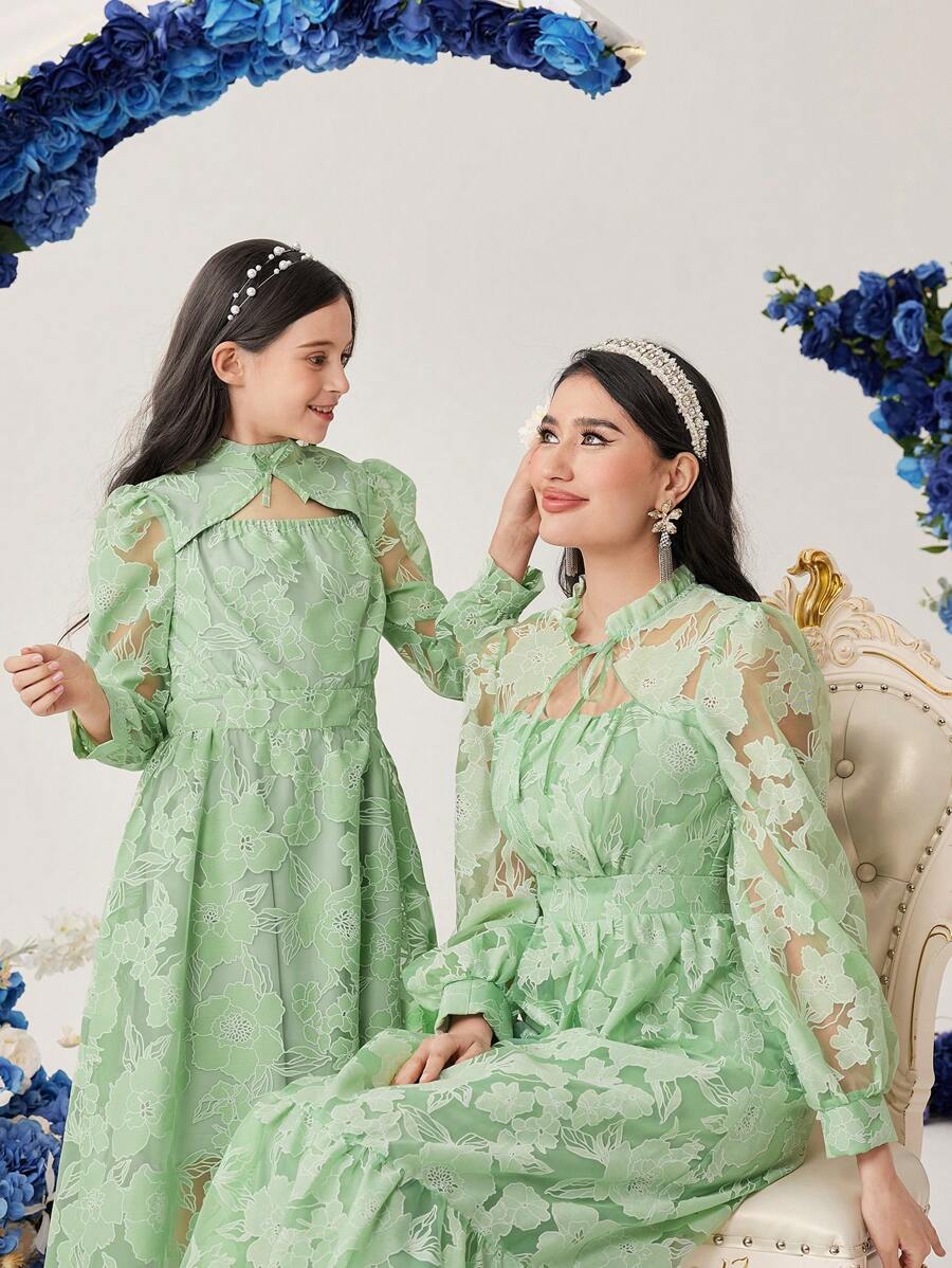 Modelyn Đầm dạ hội dài buộc cổ Jacquard cho nữ - màu xanh lá - Xem 1