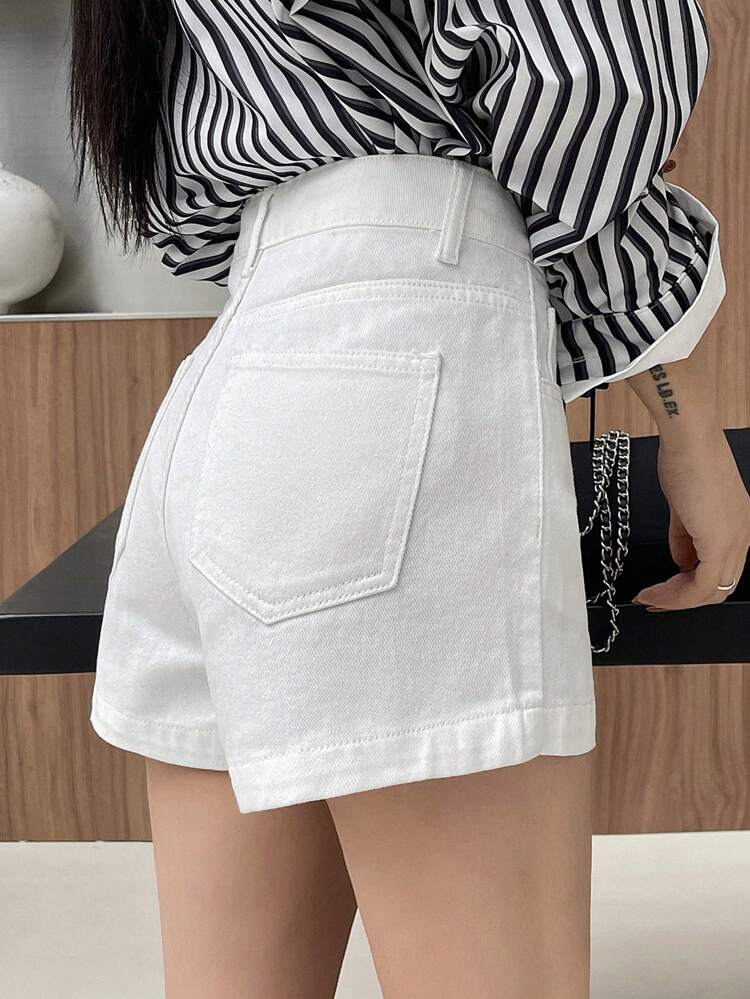 Women's Solid Color Straight Leg Denim Shorts Jorts