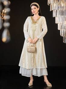 Al Najma V領分層荷葉邊連身裙 - 彩色 - 查看 1