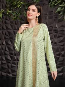Al Najma 色塊刺繡拼接長袖裙 - 綠色 - 查看 3