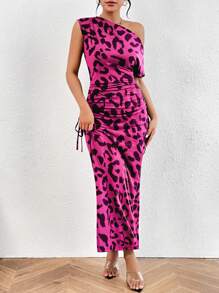 Chiquease Vestido largo con escote asimétrico y hombros abiertos - Rosa Fucsia - Ver 4