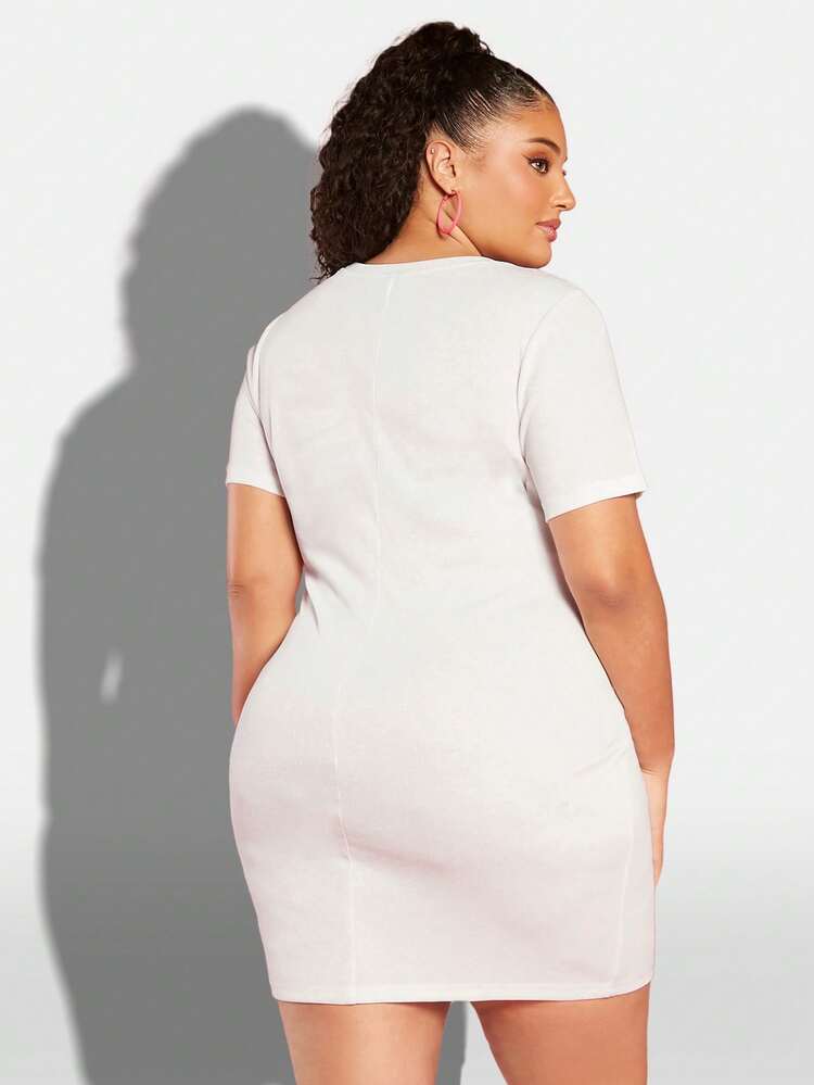 Plus Size Women's Heart Pattern T-Shirt Dress/Valentine's Day