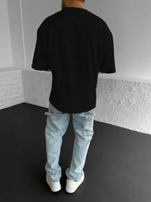 Manfinity Homme Nam Màu thuần Sọc Kết cấu Ngắn tay Áo thun - màu đen - Xem 2