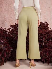 Mulvari Women's High Waisted Pleated Detail Flared Pants - Green - View 2