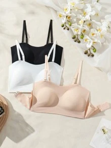 Wedaily 3pcs Women's Wireless Hook Front Closure Wireless Bra - Multicolor - View 5