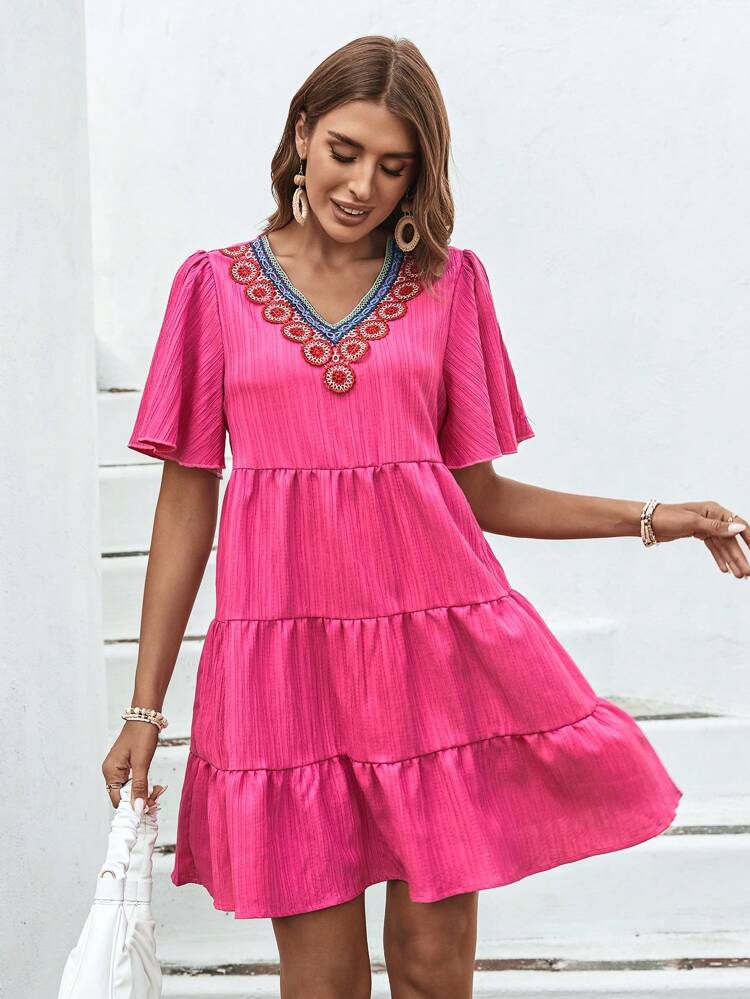 Banding Patchwork Short Sleeve Dress