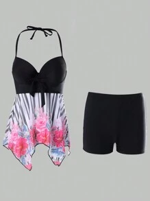 Swim Lushoire 夏季女式印花聚拢比基尼套装，带钢圈和可调节肩带 - 彩色 - 查看 4