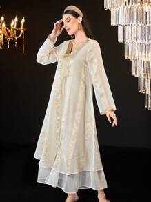 Al Najma V領分層荷葉邊連身裙 - 彩色 - 查看 4