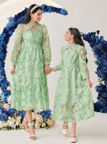 Modelyn Đầm dạ hội dài buộc cổ Jacquard cho nữ - màu xanh lá - Xem 9