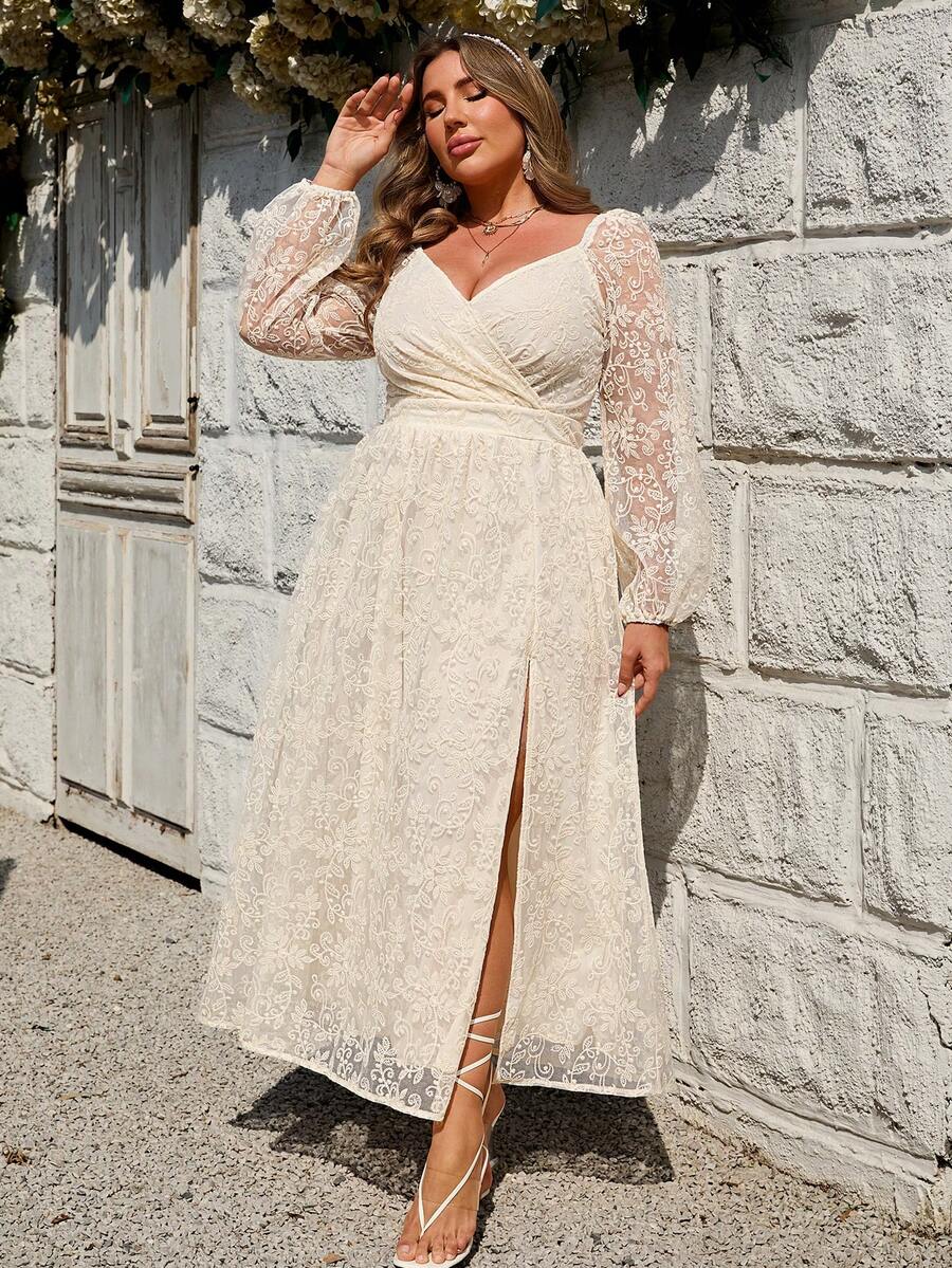 Simplee Plus Size Women Mesh Cover Up With Slit Hem, Formal Dress