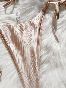 SHEIN Swim Bộ bikini dây buộc cao cổ màu trơn và dây buộc chéo bên hông mùa hè - Hồng - Xem 3