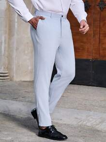 Manfinity Mode Pantalones De Traje De Negocio Simples De Color Sólido De Talla Grande Para Hombre